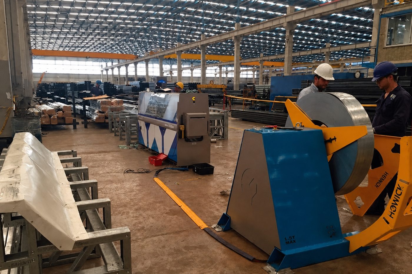 Cerchas y perfiles de acero galvanizado durante el montaje de la estructura de una vivienda en steel framing